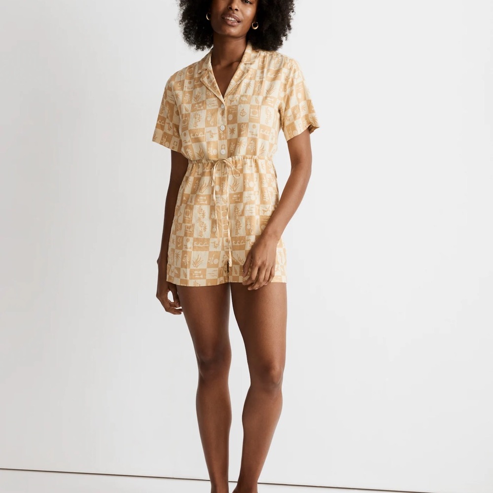 Madewell Tan Geometric Short Sleeve Romper